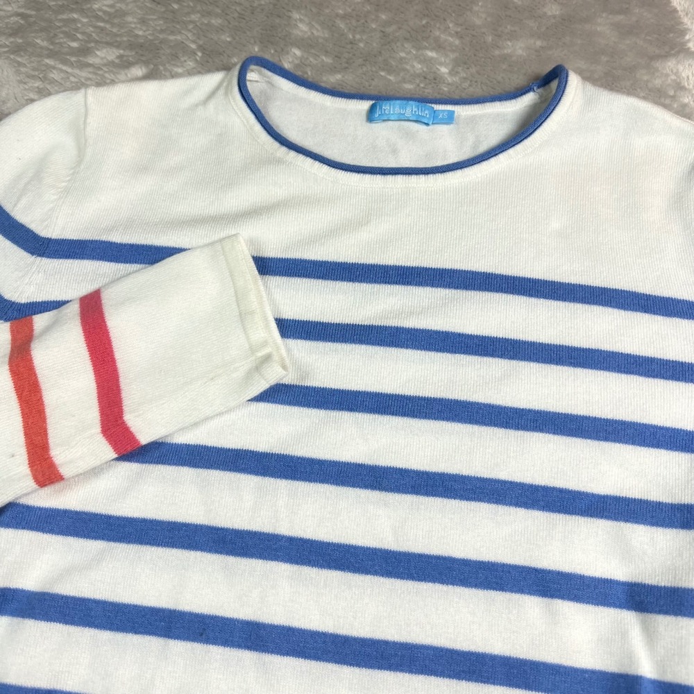 J.McLaughlin Women's XS Sweater White Blue Striped Long Sleeve Cotton Modal